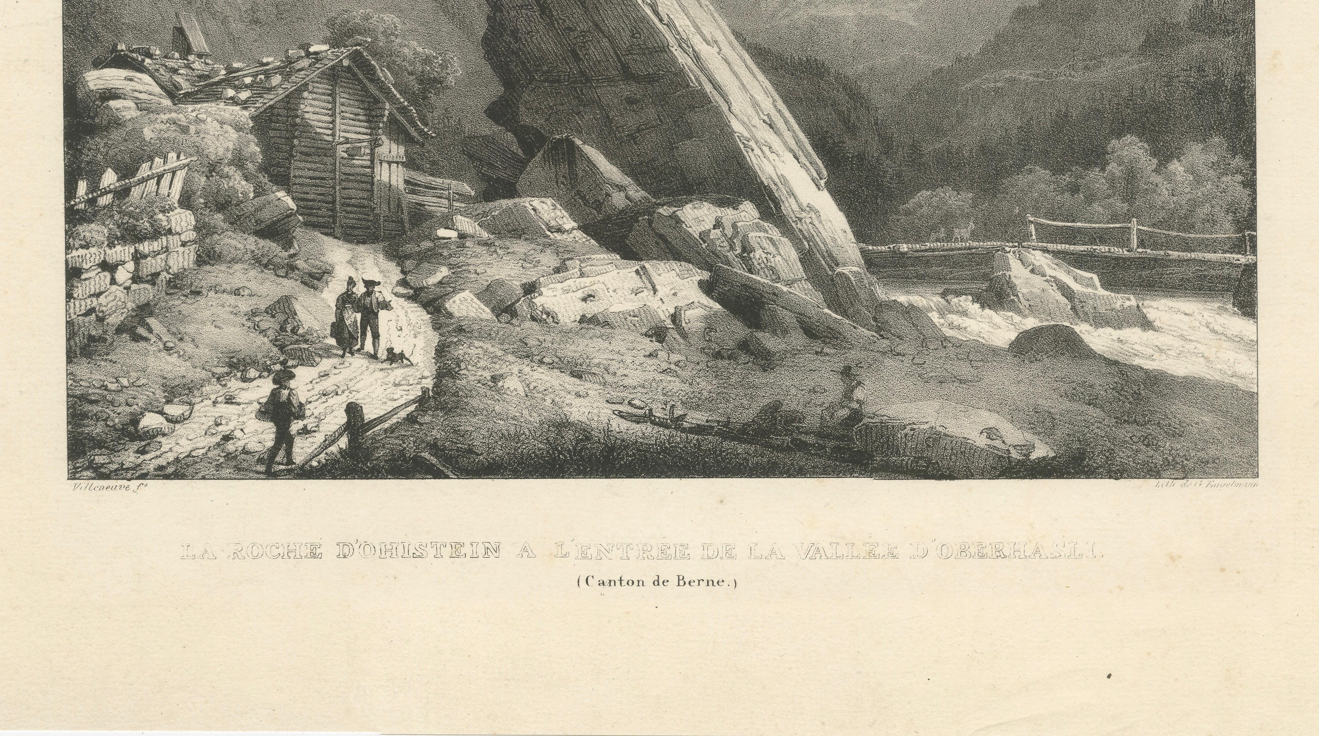 Ochistein Rock at Oberhasli Valley Entrance, Bern Alps Lithograph, c.1825