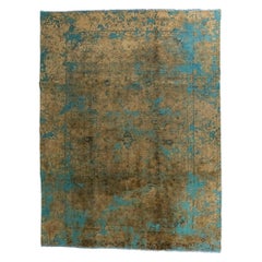 Ochre and Turquoise Persian Carpet, Unique Piece