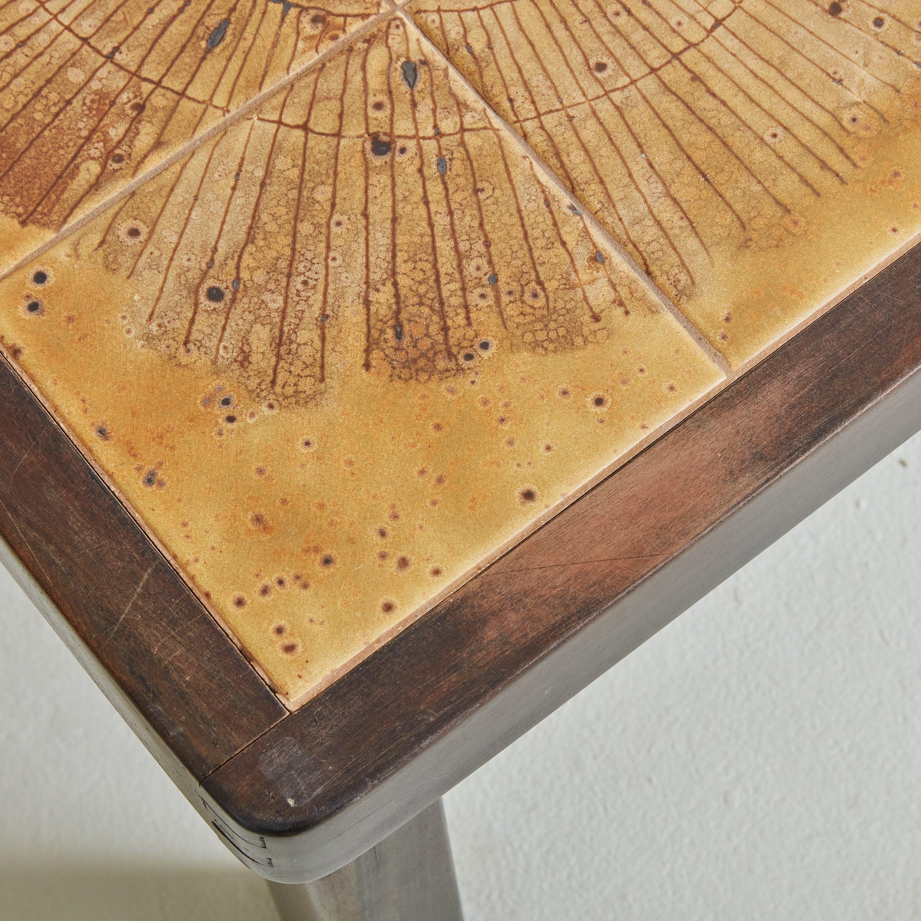 Table basse en céramique ocre avec cadre en bois par Jean D'Asti, France, années 1960 en vente 4