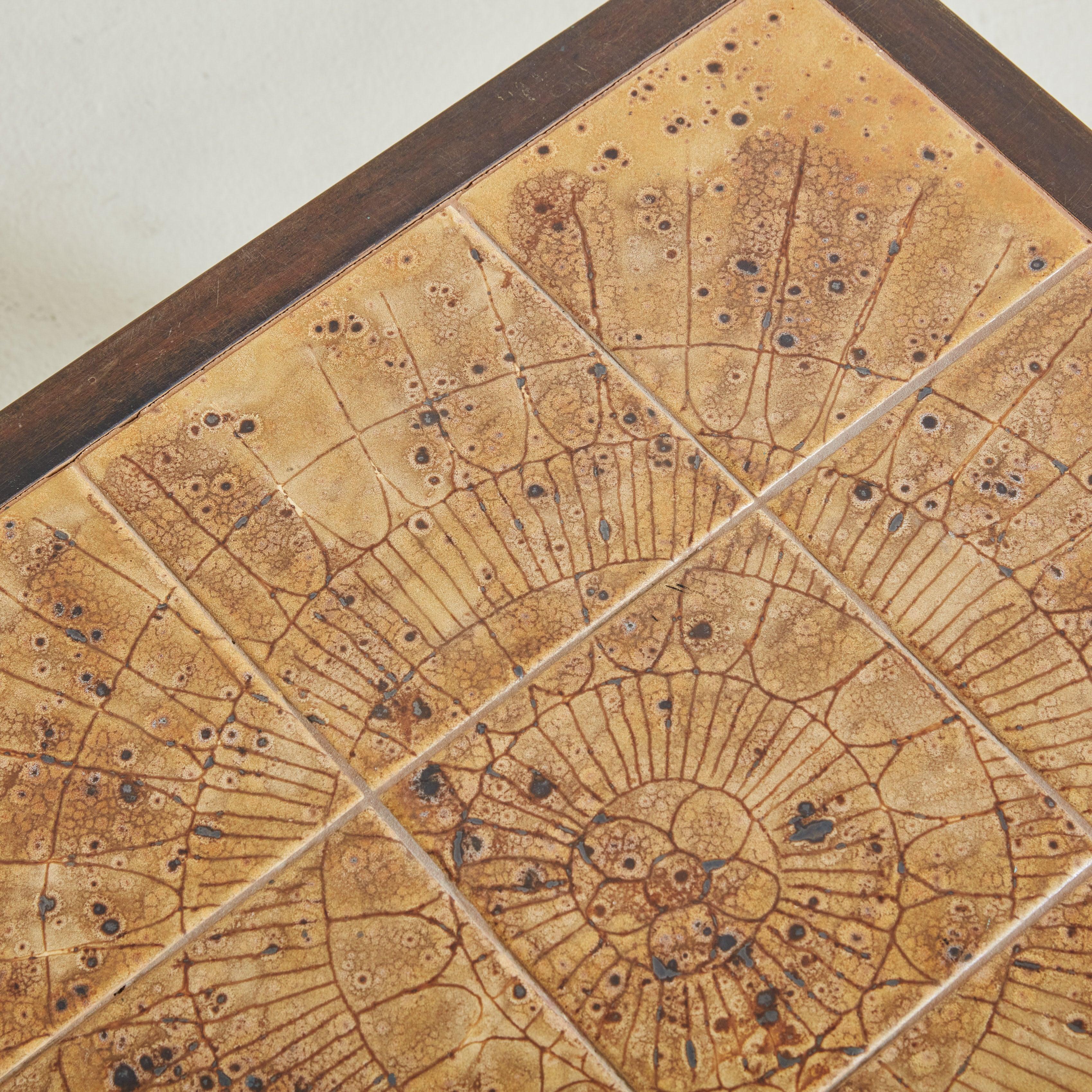 Français Table basse en céramique ocre avec cadre en bois par Jean D'Asti, France, années 1960 en vente