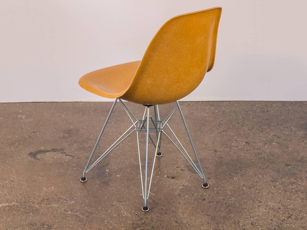 Mid-Century Modern Ochre Eames Shell Chair on Nickel Eiffel Base