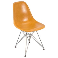 Ockerfarbener Eames Shell Chair auf Nickel-Eiffel-Fuß