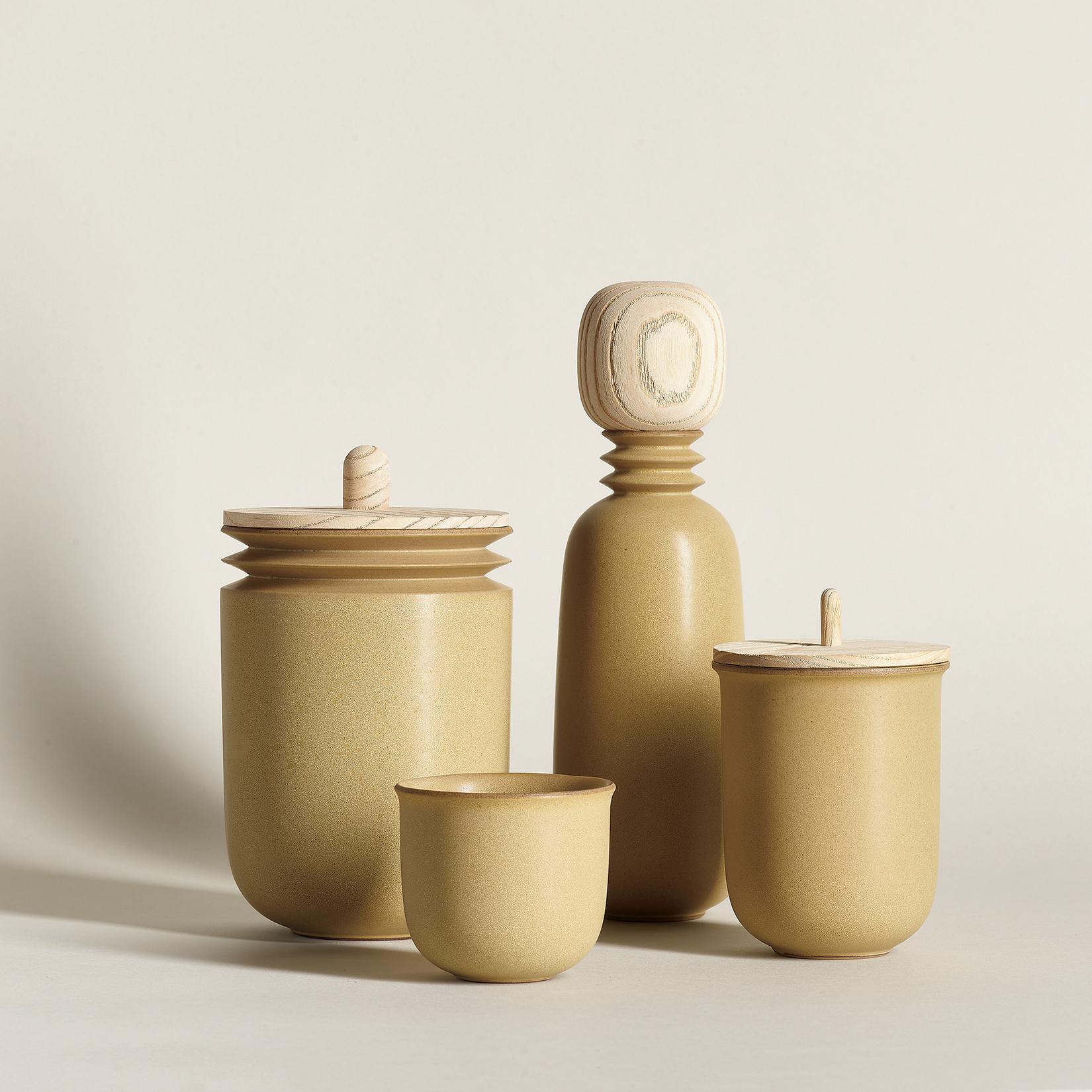 Contemporary Ochre, Jars, Set of 2, Slip Cast Ceramic, N/O Service Collection For Sale