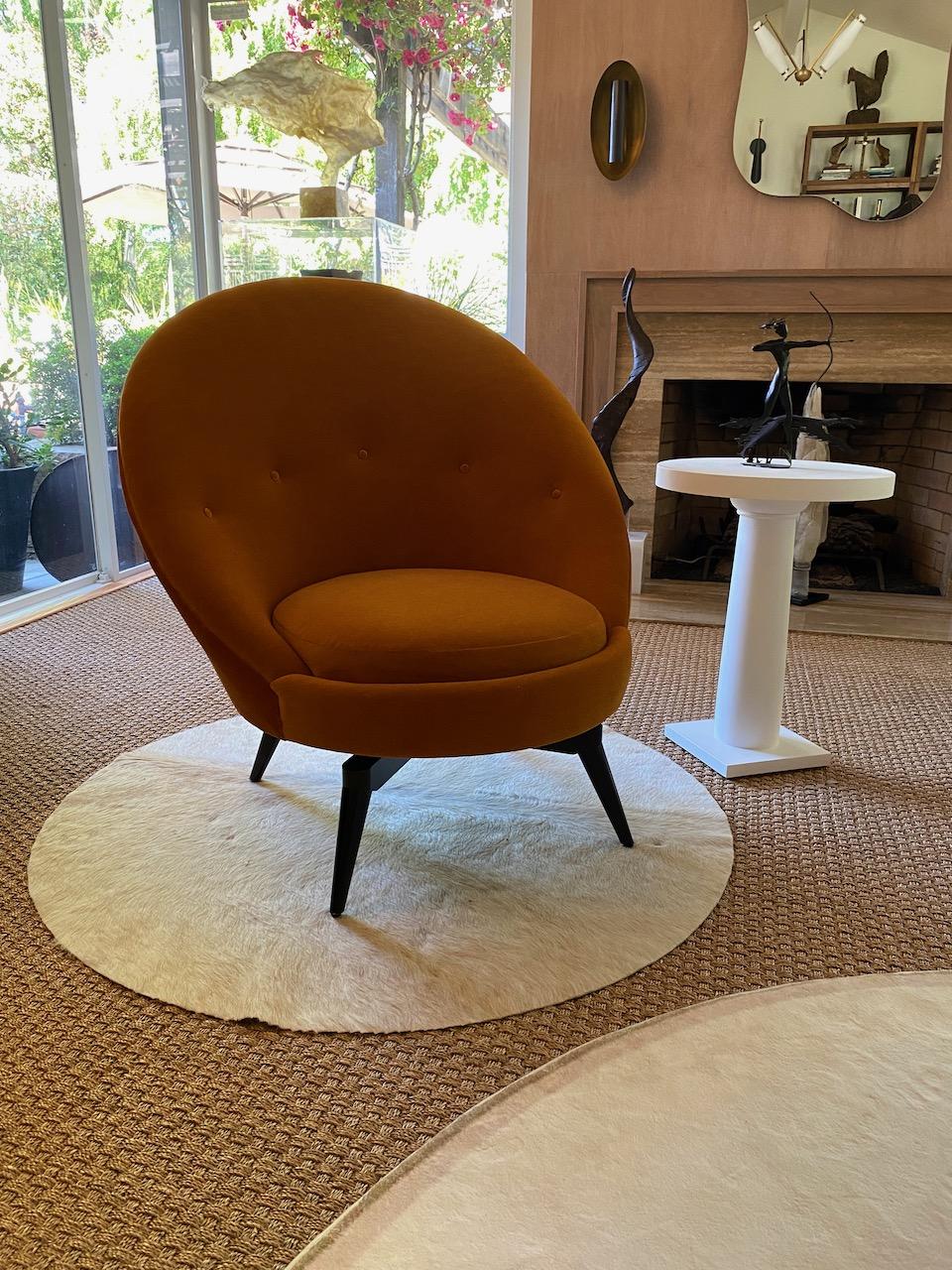 Mid-Century Modern Ochre Mohair Swivel Chairs by AdM Bespoke For Sale