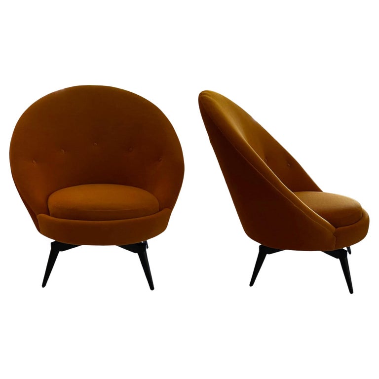 Ochre Mohair Swivel Chairs by AdM Bespoke For Sale