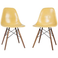 Ochre Pair of Herman Miller Vintage Eames DSW Side Shell Chairs