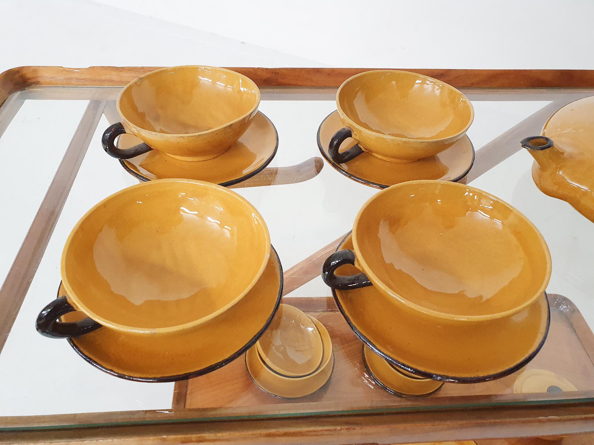 Ochre Porcelain Tableware by Roger Mourre for Dieulefit, France, 1950's For Sale 13