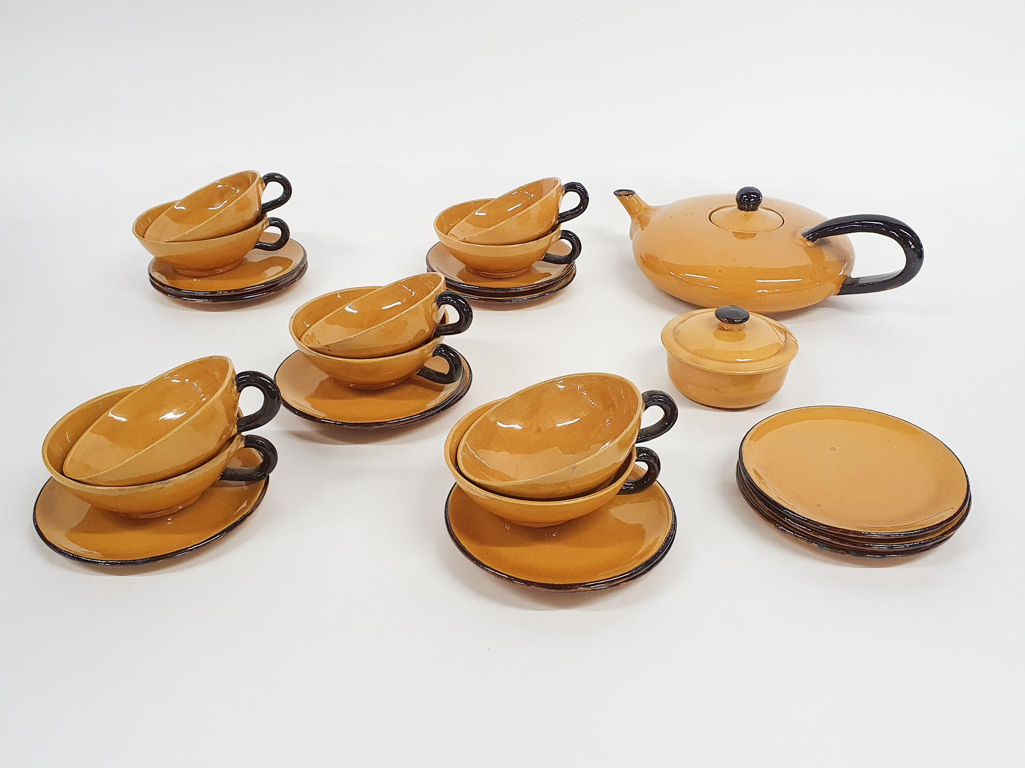 Mid-Century Modern Ochre Porcelain Tableware by Roger Mourre for Dieulefit, France, 1950's For Sale