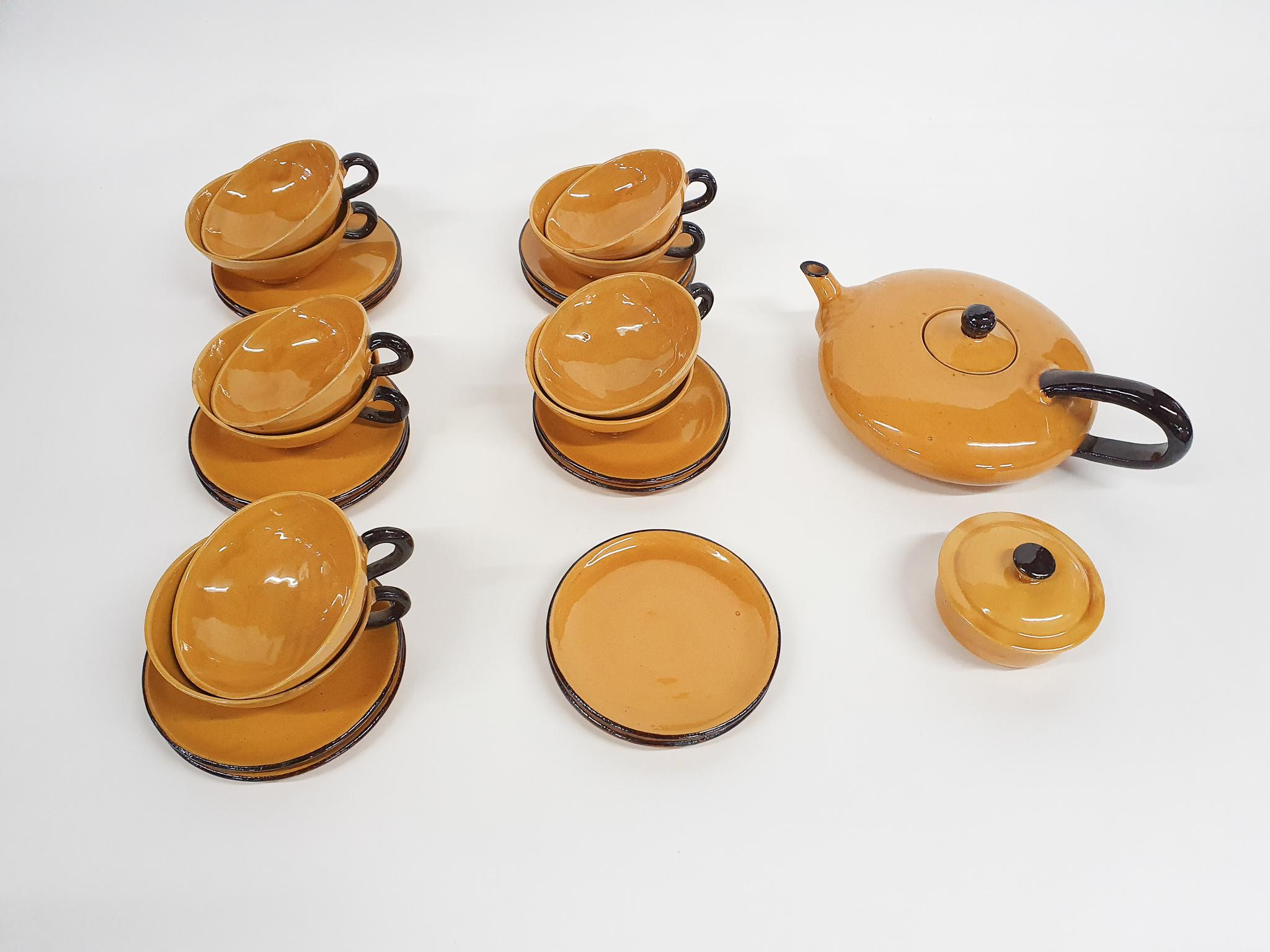 French Ochre Porcelain Tableware by Roger Mourre for Dieulefit, France, 1950's For Sale