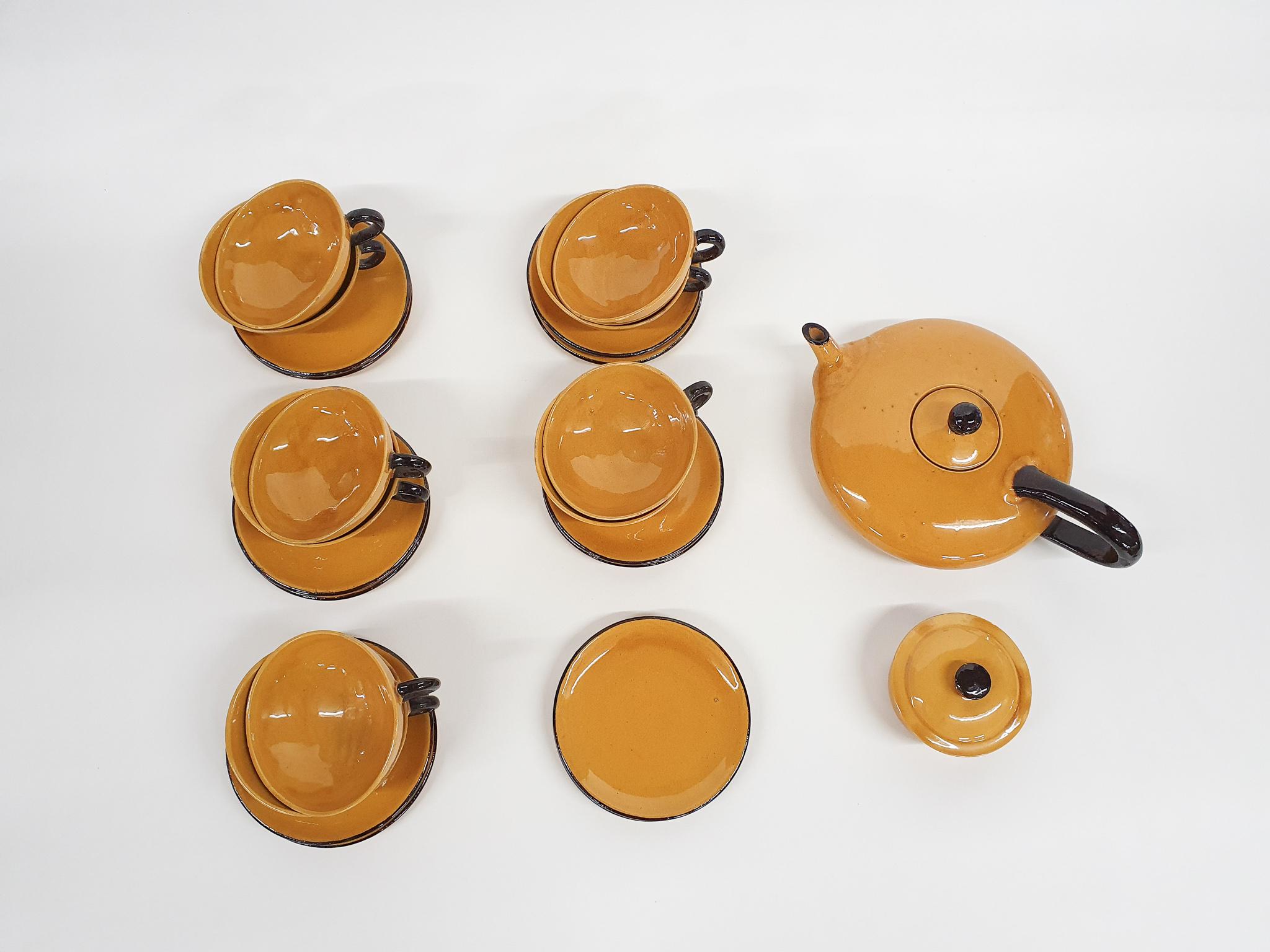 Mid-20th Century Ochre Porcelain Tableware by Roger Mourre for Dieulefit, France, 1950's For Sale