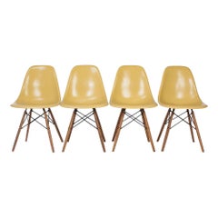 Ochre Set of 4 Herman Miller Eames DSW Side Shell Chairs