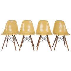 Ochre Set of 4 Herman Miller Vintage Eames DSW Side Shell Chairs