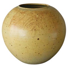Ochre Yellow Art Deco Studio Pottery Vase Europe 1940s