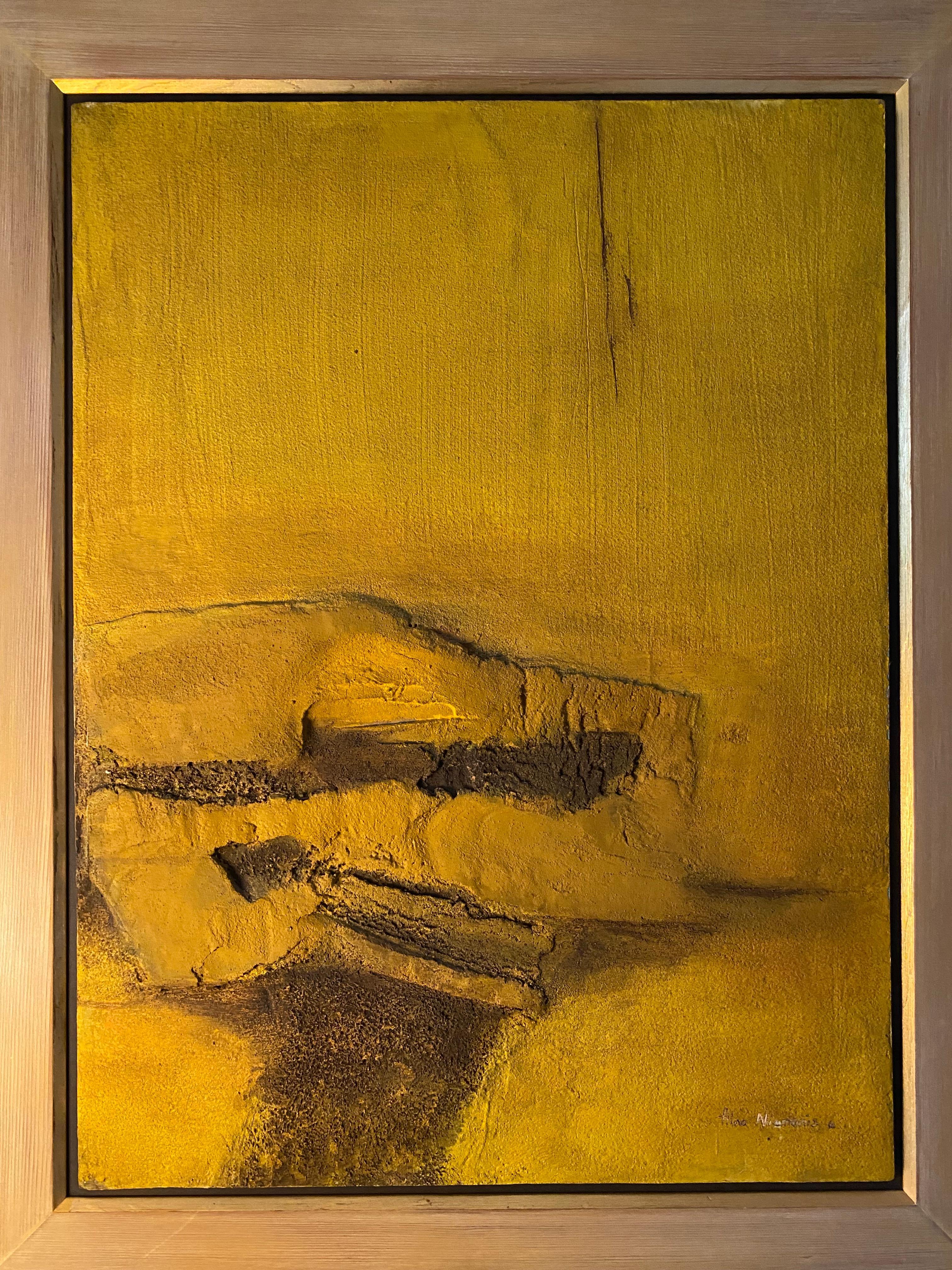Ochre Yellow Mixed Media on Board c1970 Signé par Latvian Australian Artist en vente 10