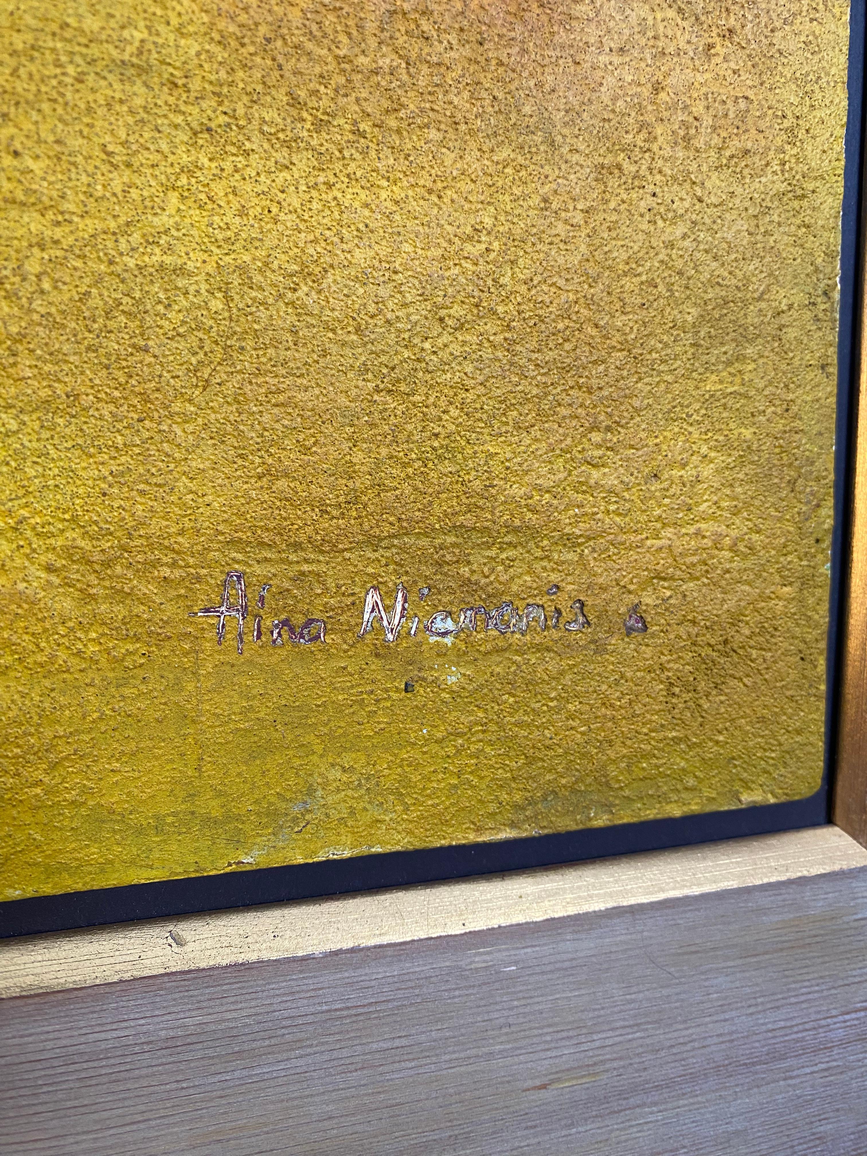 Ochre Yellow Mixed Media on Board c1970 Signé par Latvian Australian Artist Bon état - En vente à Melbourne, AU