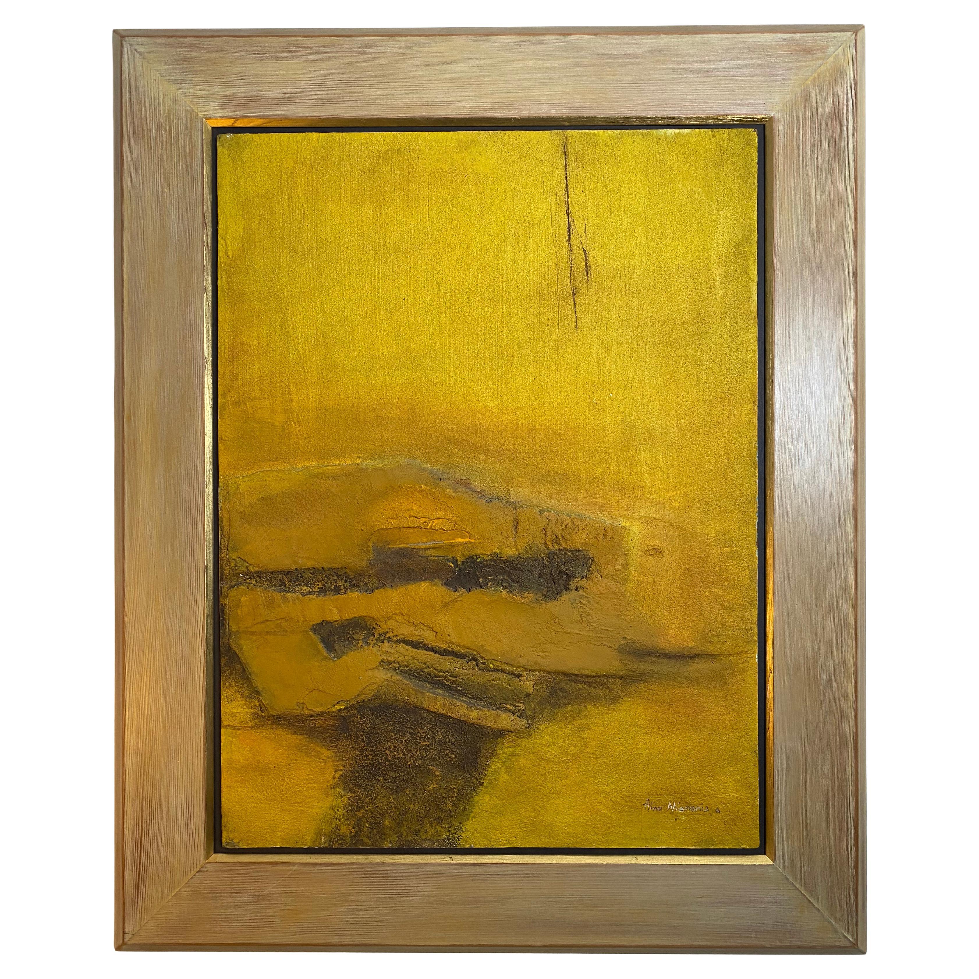 Ochre Yellow Mixed Media on Board c1970 Signed by Latvian Australian Artist