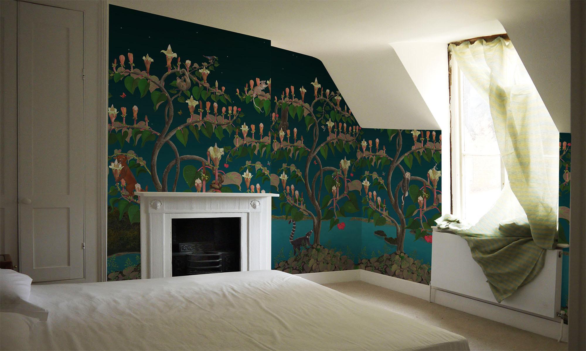 Collection: Ochroma Wild Things
Scale: Large
Product code: 45
Colourway: Pre-Dawn Blue
Wallpaper: The designs are printed on Uncoated Non-woven 147gsm.
Roll dimensions:137cm x 12m
Area: 16.44m2

These designs are made up of 4 panels: A, B, C and D.