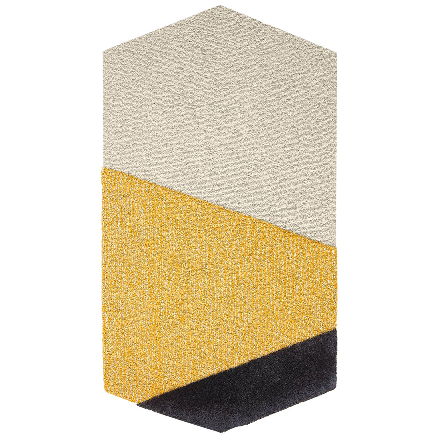 Tapis OCI Left L, 100 % laine/jaune écru foncé gris foncé par Portego en vente