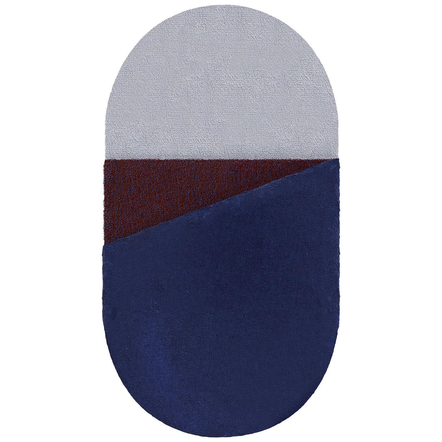 Tapis droit OCI M, 100 % laine / brique bleue par Portego