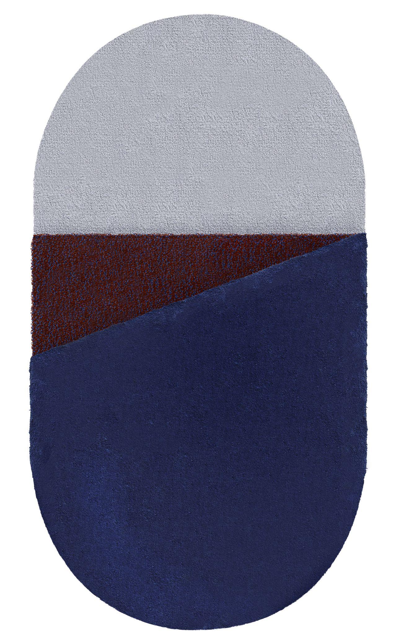 Modern Oci Triptych M, Composition of 3 Rugs 100% Wool /Blue and Brick by Portego For Sale