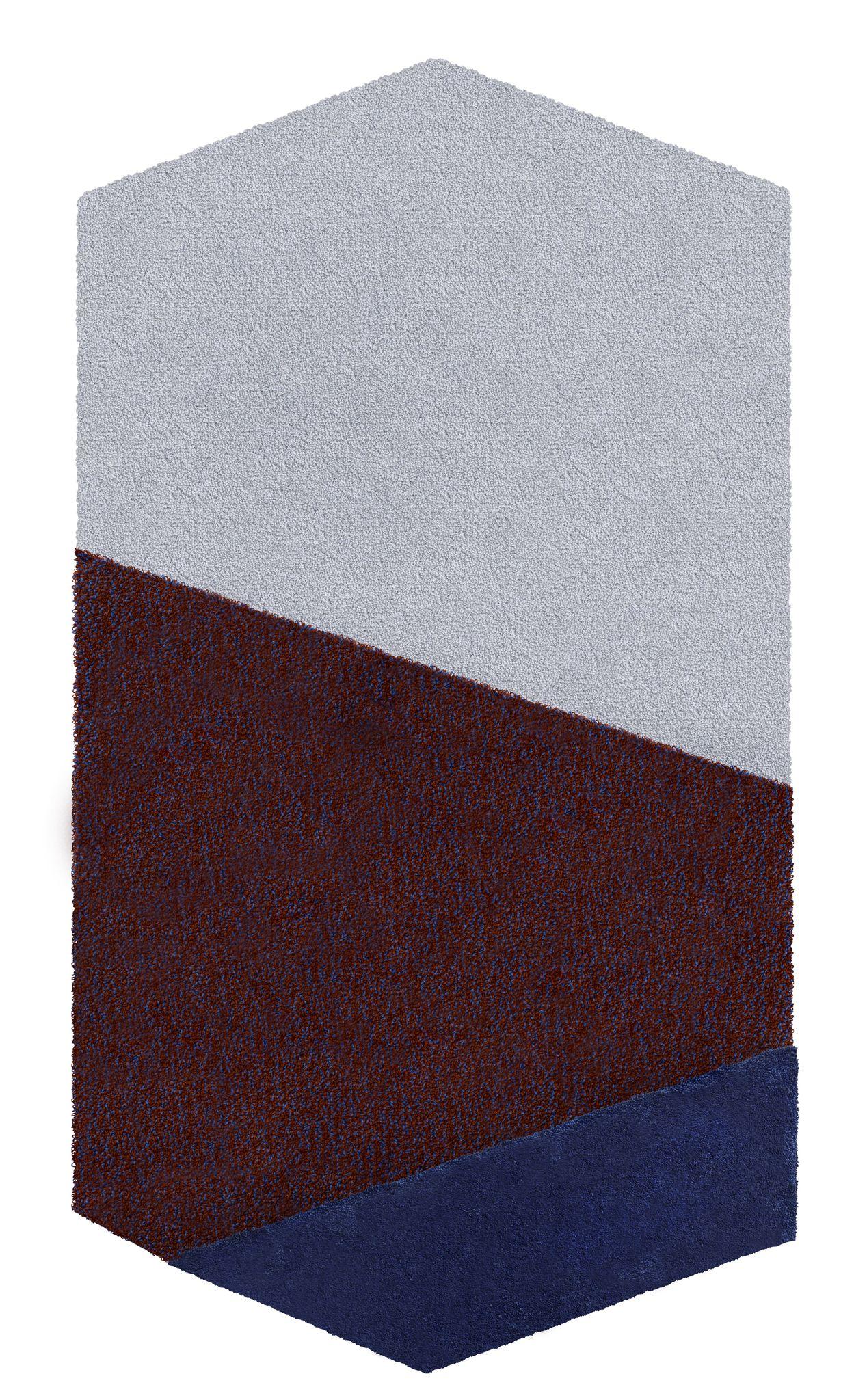 Italian Oci Triptych M, Composition of 3 Rugs 100% Wool /Blue and Brick by Portego For Sale