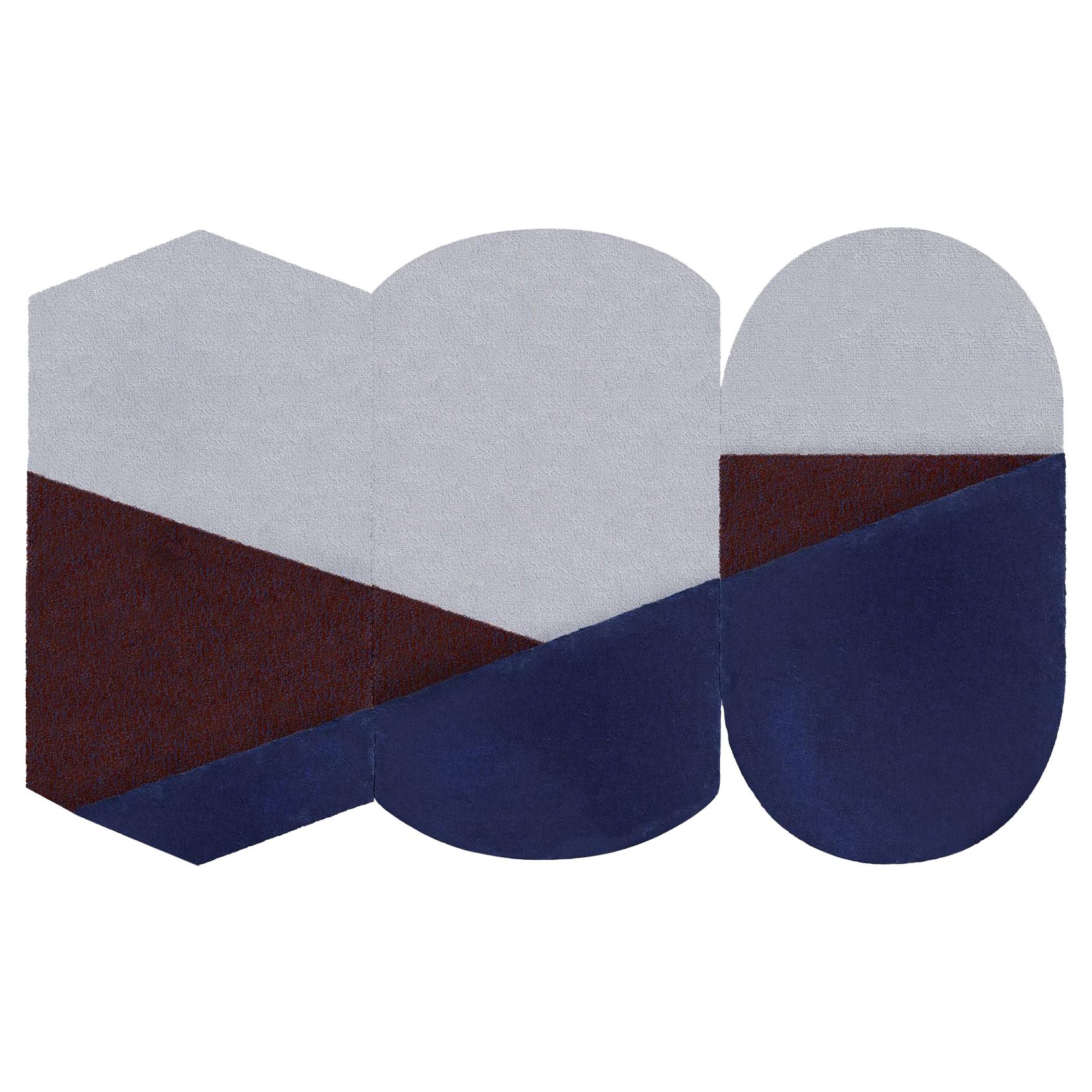 Oci Triptych M, Composition of 3 Rugs 100% Wool /Blue and Brick by Portego For Sale