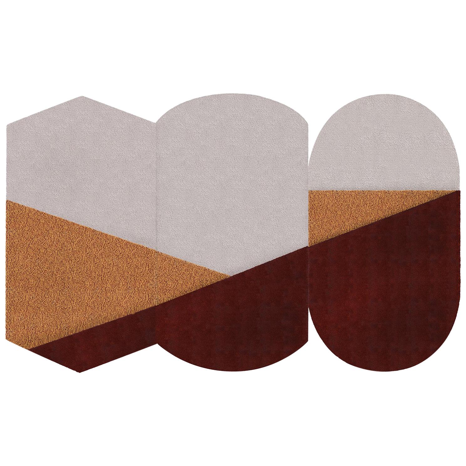 OCI Triptychon M, Komposition von 3 Teppichen 100 % Wolle / Bordeaux Ecru Ocra von Portego im Angebot