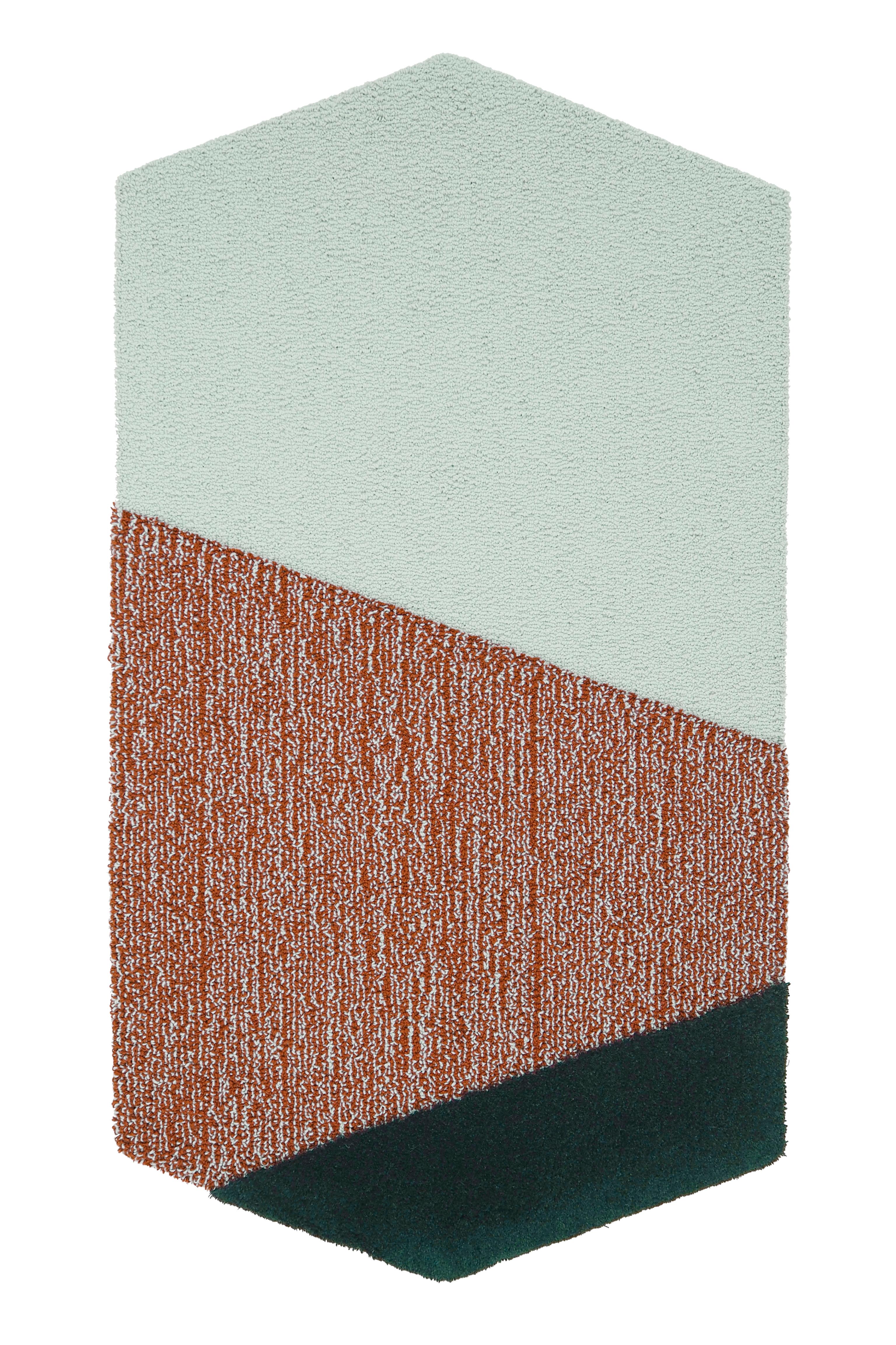 Machine-Made OCI Triptych M, Composition of 3 Rugs 100% Wool / Green/Brick by Portego For Sale