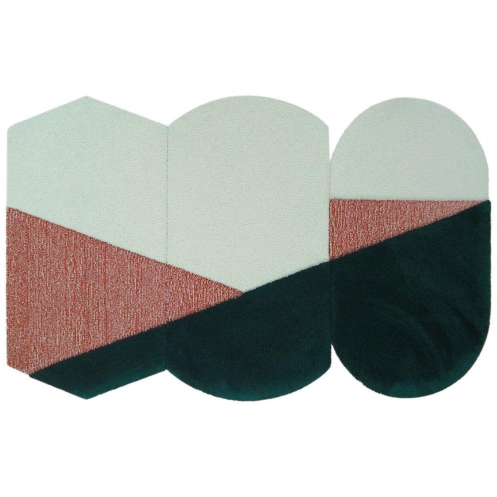 OCI Triptych M, Composition of 3 Rugs 100% Wool / Green/Brick by Portego