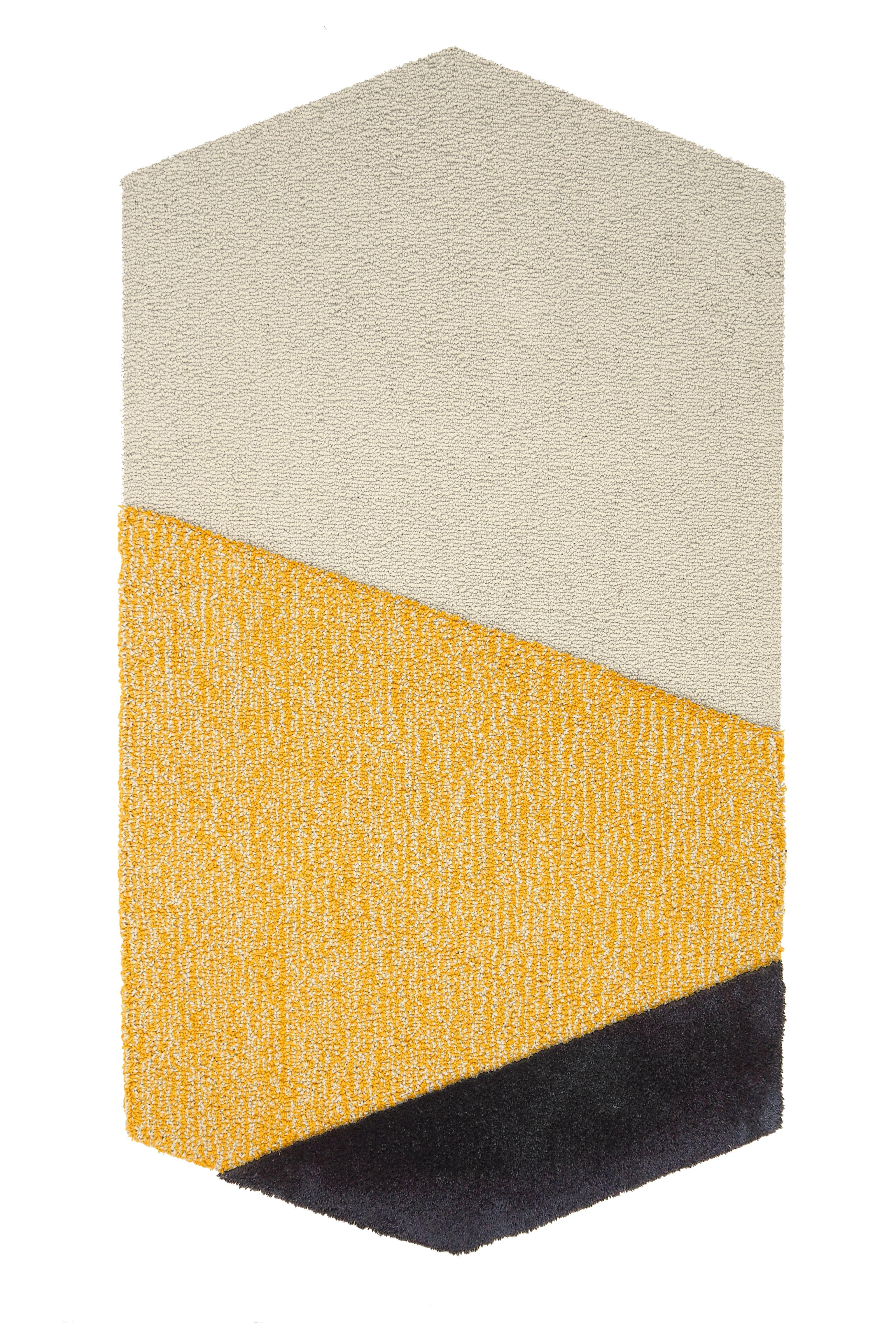 Modern Oci Triptych M, Composition of 3 Rugs 100% Wool /Yellow and Deep Gray by Portego For Sale