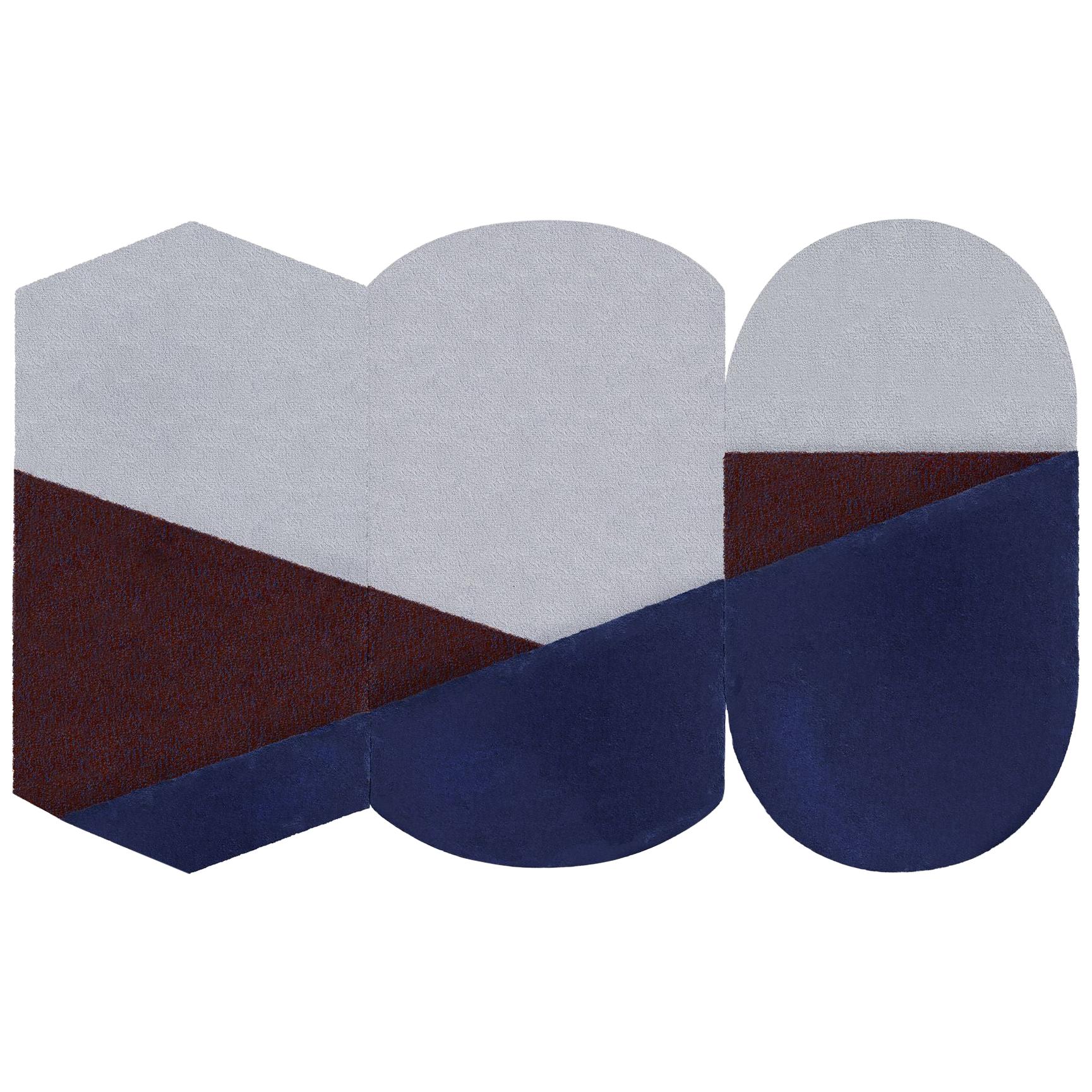 Oci Triptych S, Composition of 3 Rugs 100% Wool /Blue and Brick by Portego