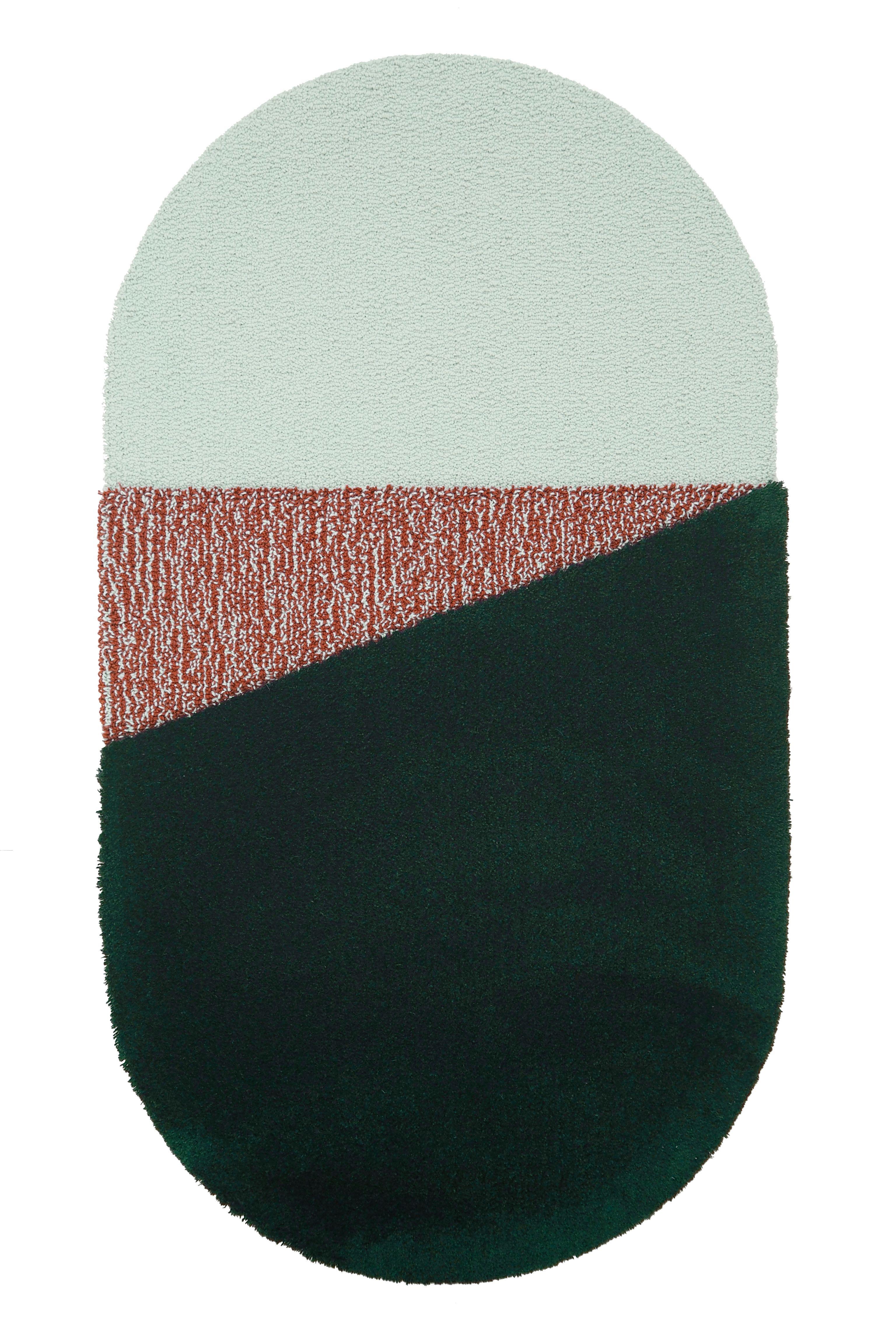 Modern OCI Triptych S, Composition of 3 Rugs 100% Wool /Green and Brick Gray by Portego For Sale