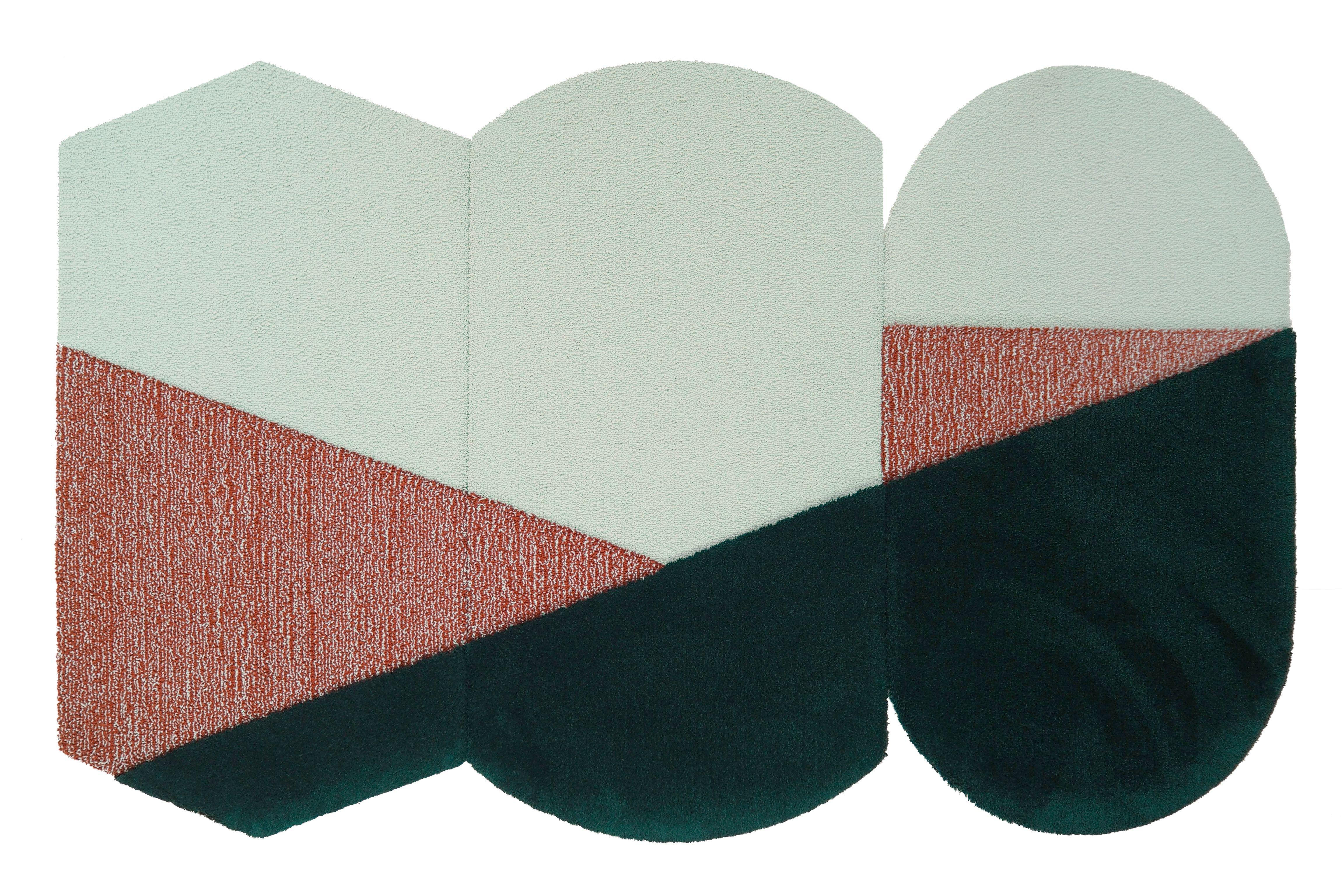 OCI Triptych S, Composition of 3 Rugs 100% Wool /Green and Brick Gray by Portego In New Condition For Sale In Stienta, IT