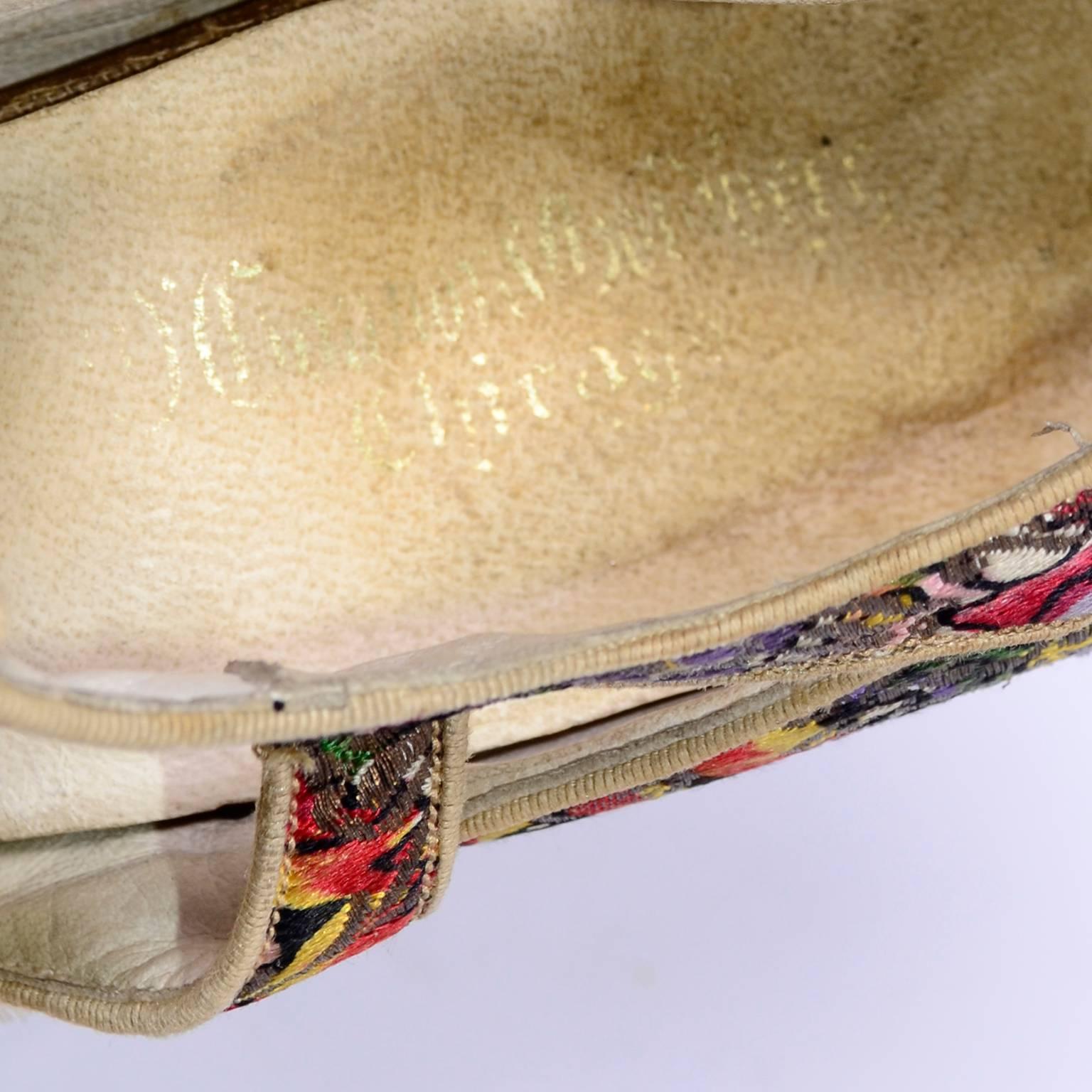 Brown O'Connor & Goldberg Edwardian or 1920s Floral Metallic Gold Brocade Shoes