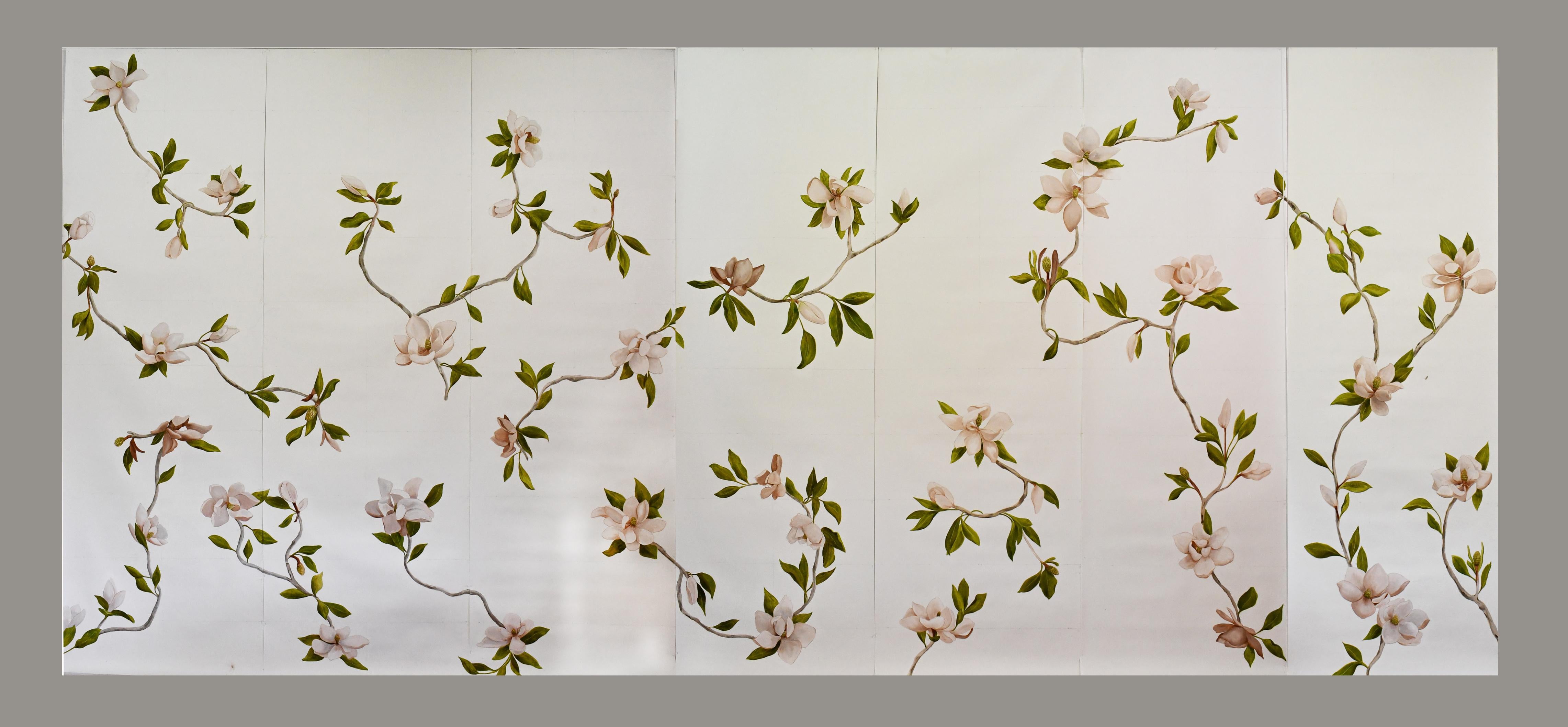 Hand Painted Wallpaper Magnolia Botanical from Ocre Designs by Tarn McLean For Sale 6