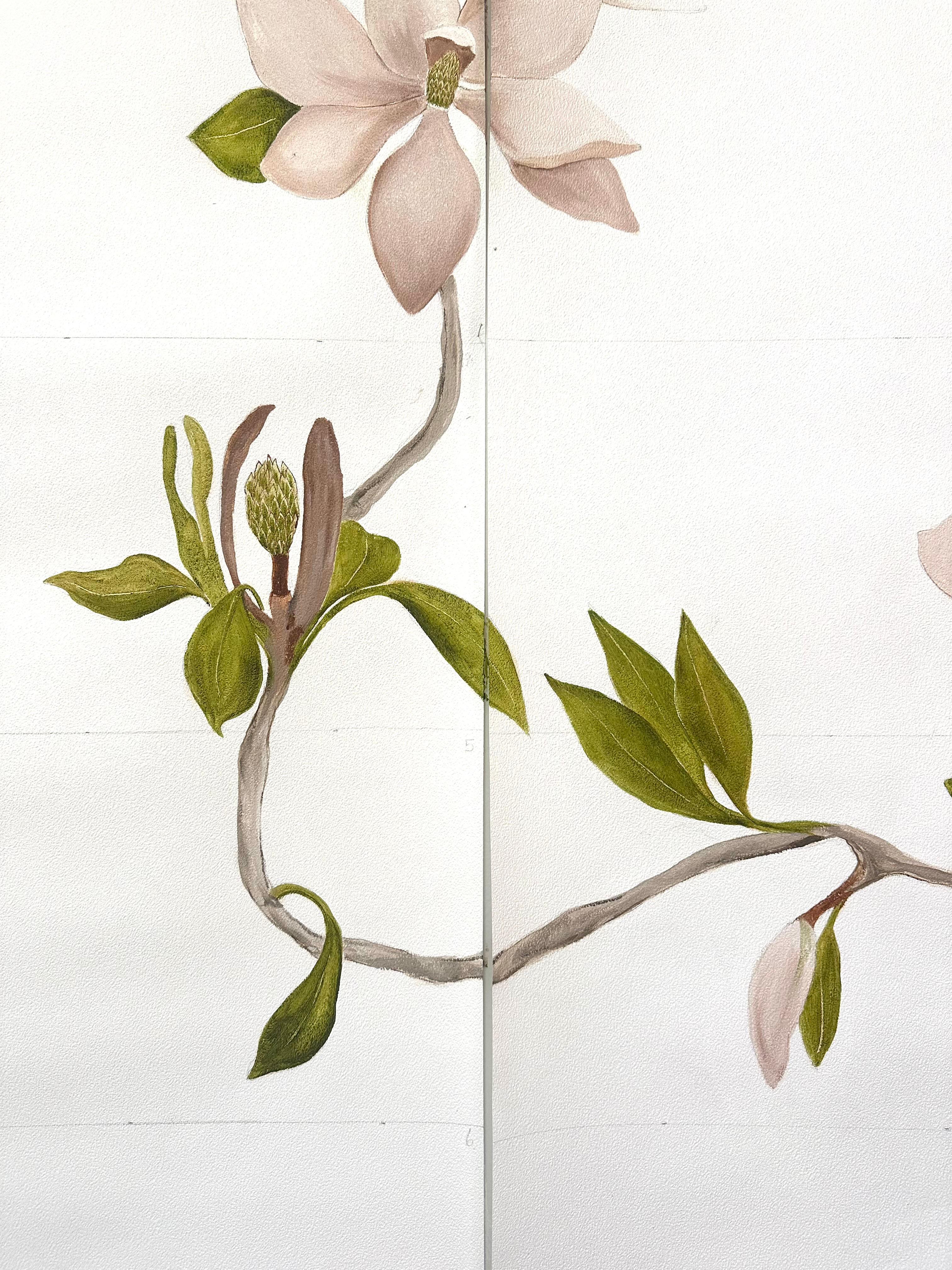 Australian Hand Painted Wallpaper Magnolia Botanical from Ocre Designs by Tarn McLean For Sale