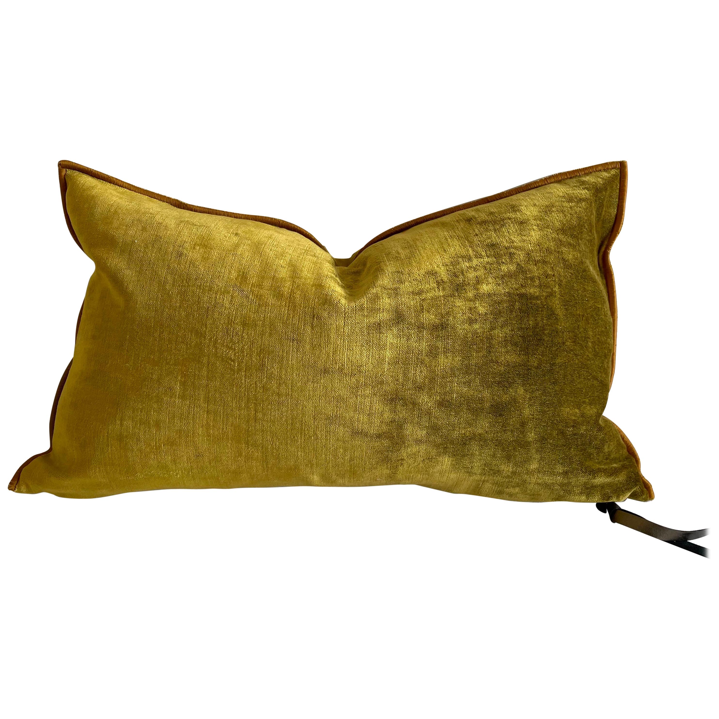 Ocre French Velvet Lumbar Pillow For Sale