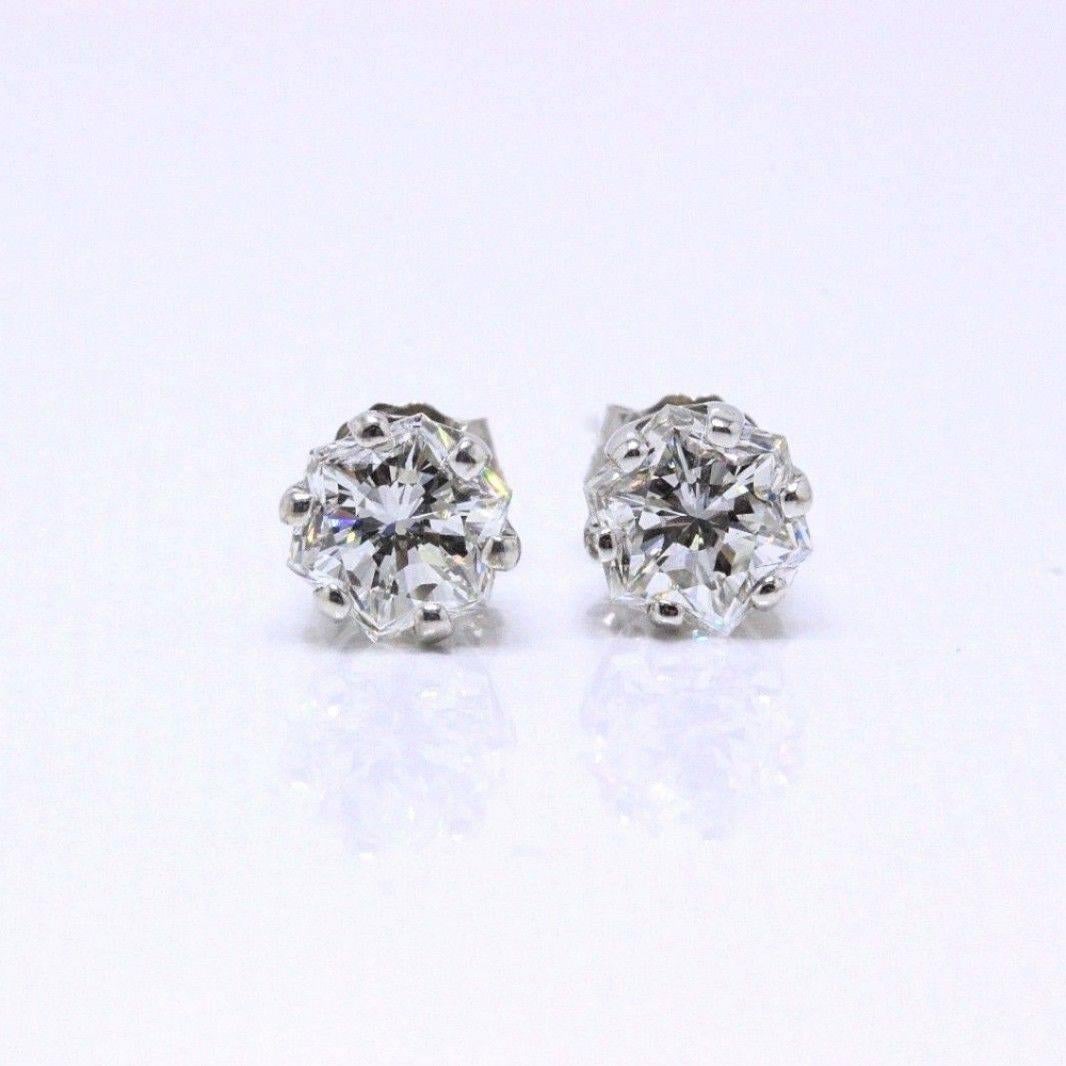 Women's Octagon 1.53 Carat G-H VS2 Diamond Stud Earrings in 14 Karat White Gold