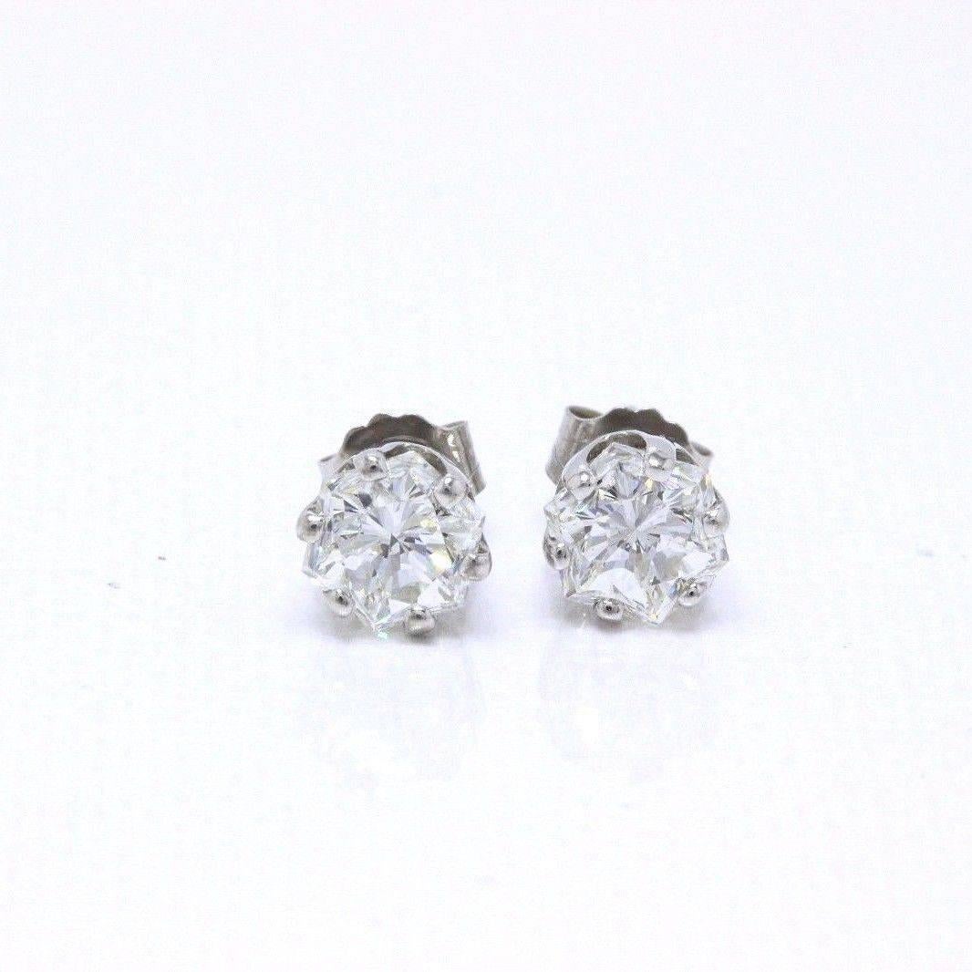 Octagon 1.53 Carat G-H VS2 Diamond Stud Earrings in 14 Karat White Gold 4
