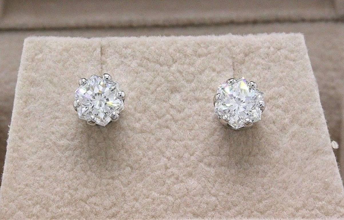 Octagon 1.53 Carat G-H VS2 Diamond Stud Earrings in 14 Karat White Gold 5