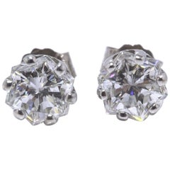 Octagon 1.53 Carat G-H VS2 Diamond Stud Earrings in 14 Karat White Gold