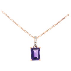 Octagon Amethyst and Diamond Pendant in 14K Rose Gold, 18 Inch