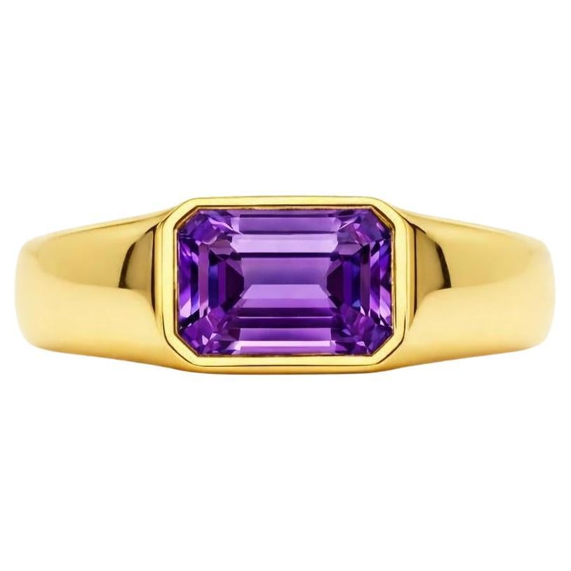 Octagon amethyst ring for men in 14k gold