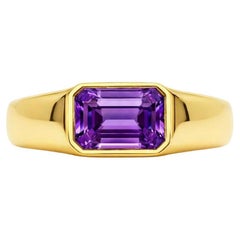Octagon amethyst ring for men in 14k gold