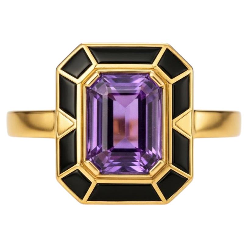 Octagon Amethyst Ring Silver, Gold