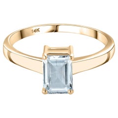 Achteckiger Aquamarin Solitär-Ring aus 14k massivem Gelbgold in Set