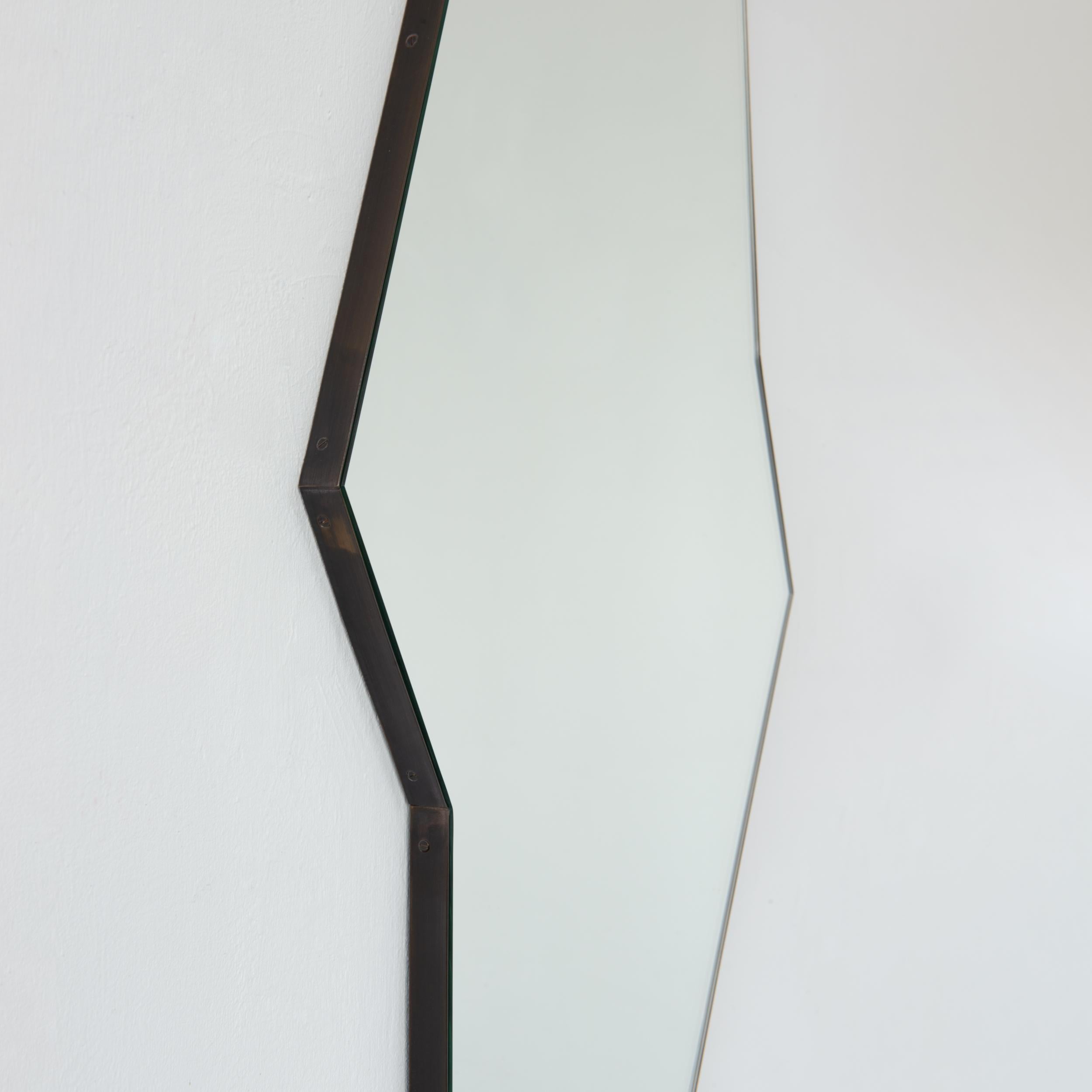 Octagon Bapa Irregular shaped Art Deco Mirror with Bronze Patina Frame For Sale 1
