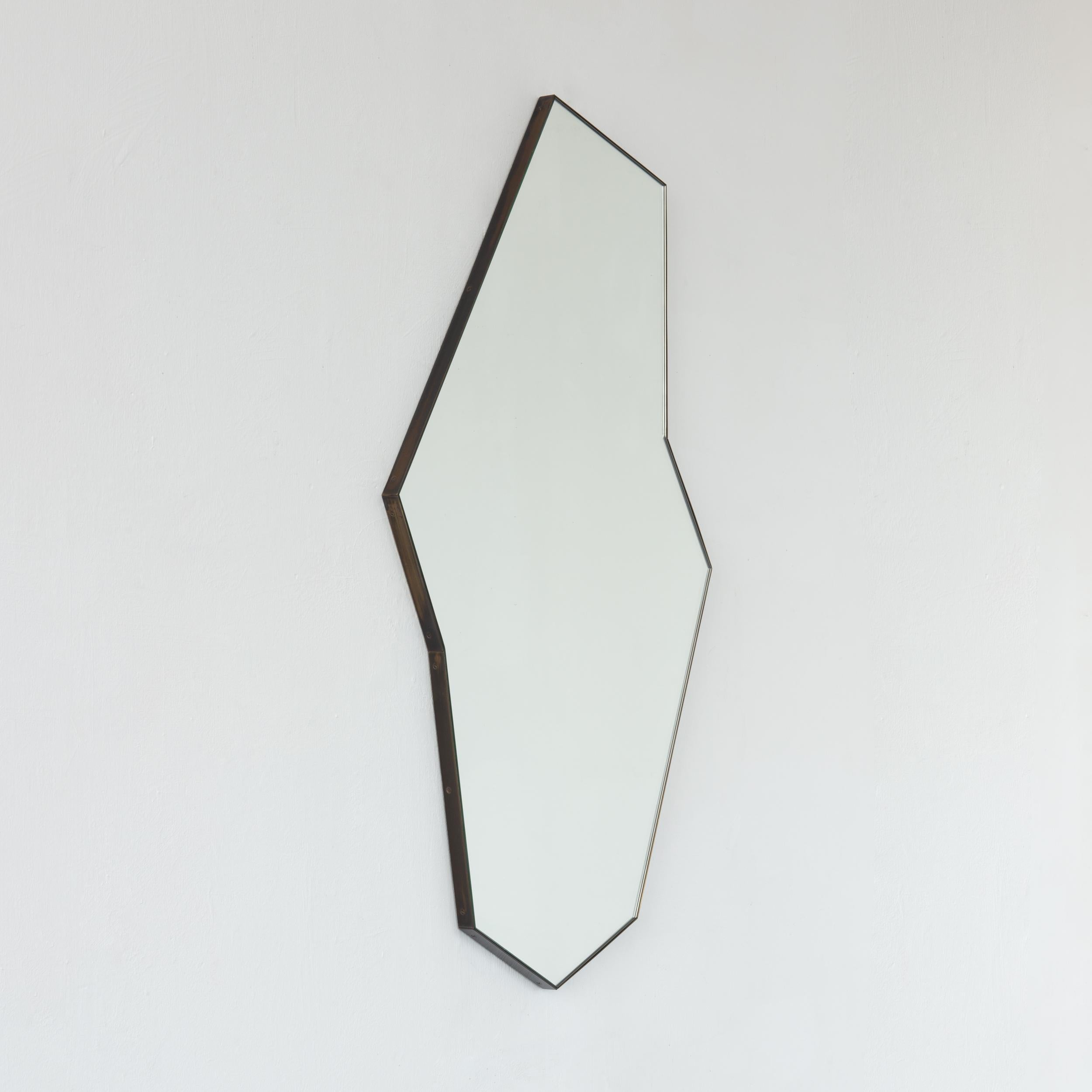 Patinated Octagon Bapa Irregular shaped Art Deco Mirror with Bronze Patina Frame For Sale