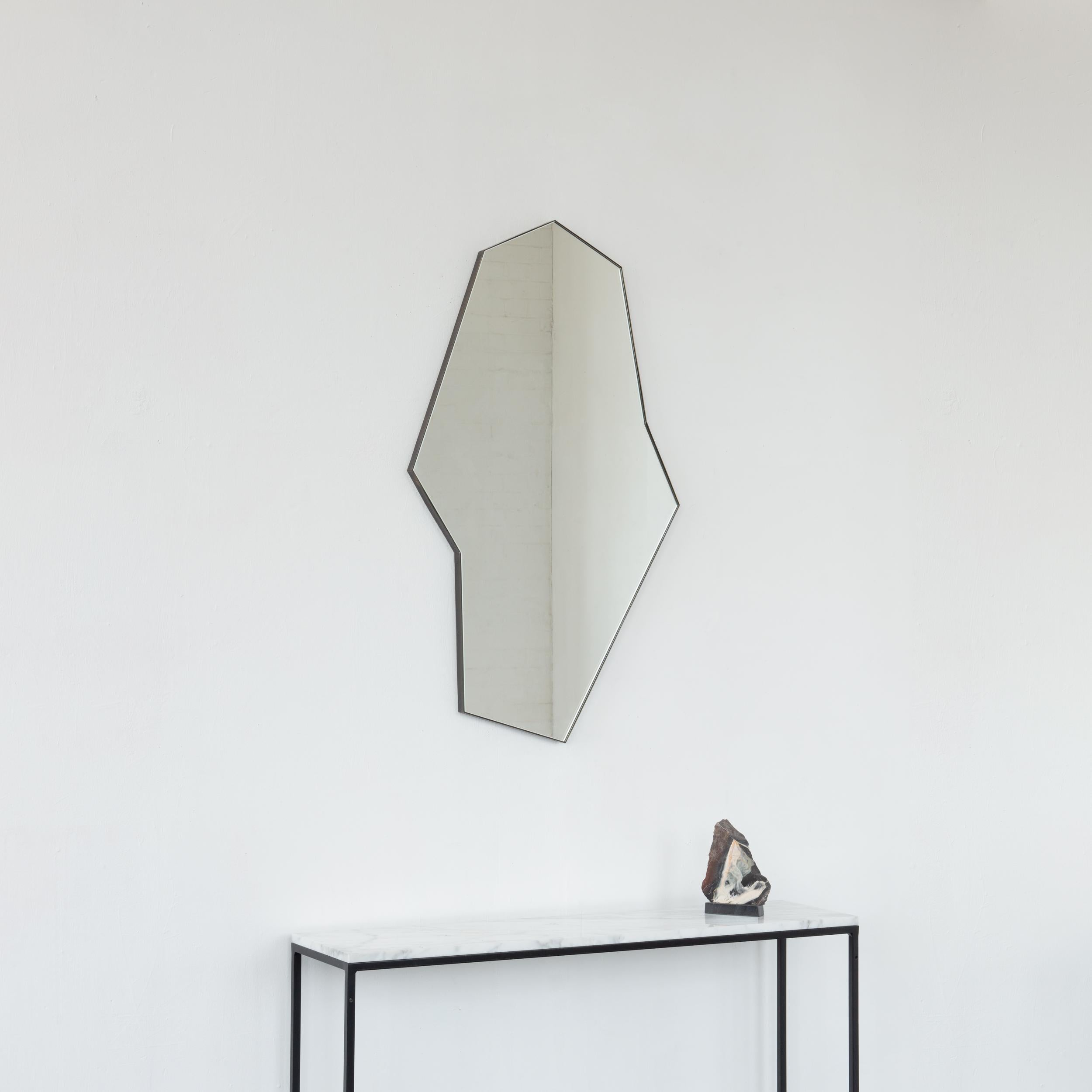 Achteckiger Bapa Unregelmäßig geformter Art Deco Mirror mit Bronze Patina Rahmen im Angebot 1