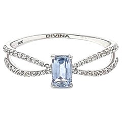 Octagon Blue Sapphire & Diamonds in 14K White Gold Ring